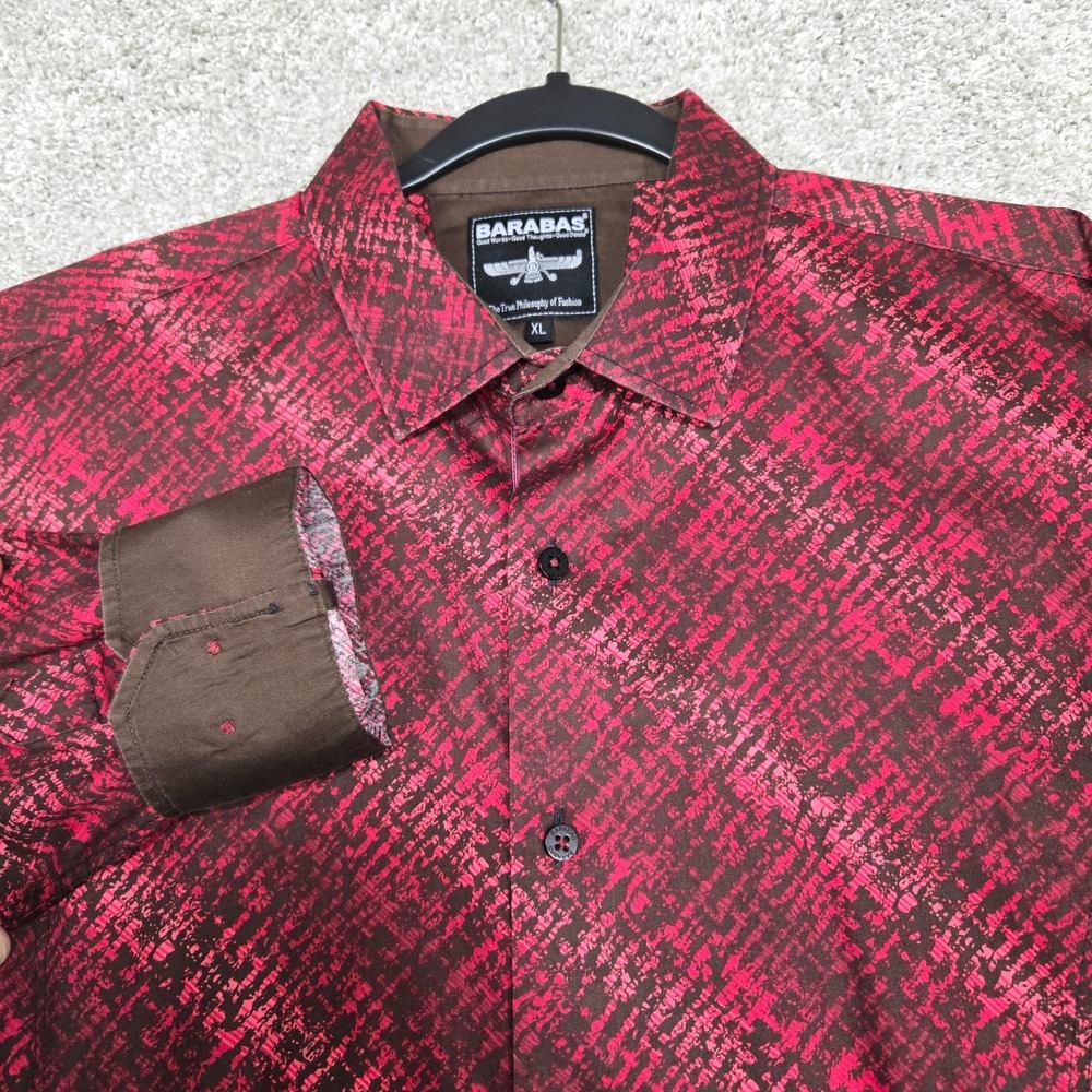 Barabas shirt Mens XL‎ red Black Geometric All over Print Long Sleeve flip cuff